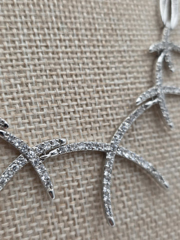 925 Sterling Silver Starfish Statement Necklace Pave CZ Ocean Coastal Jewelry