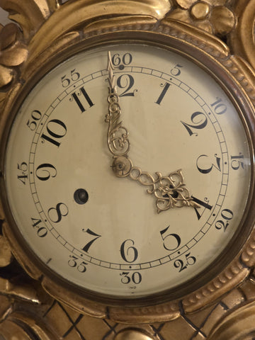 Antique Swedish Rococo Gold Gilt Wall Clock FHS Hermle Movement 1920s. Working.