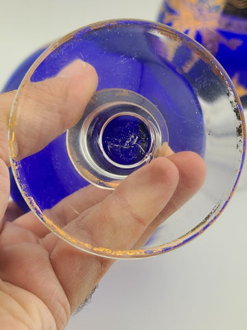 Vintage Arte ltalica Brandy Snifters: Cobalt BlueBlown Glass with Gold