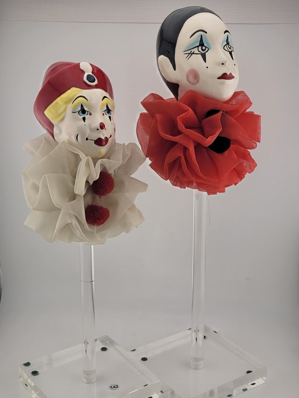 Vintage Collectible Set Of 2 Pierrot Arlequin & Clown Porcelain Display Figures