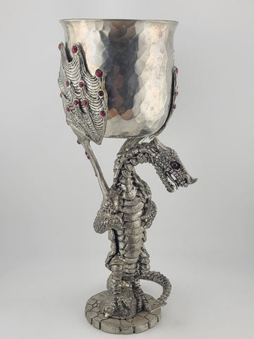 Ltd Ed. Fellwolf Pewter Dragon Goblet Fantasy Chalice Red Stones Signed 374/1000