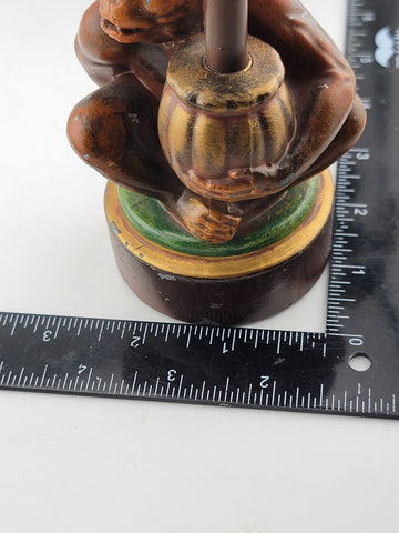 VTG Pr. PETITES CHOSES Monkey Palm Tree Hand Painted Metal TOLEWARE Candlesticks