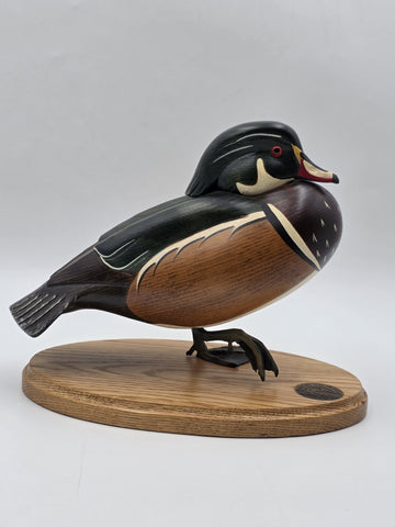 1996-97 Ducks Unlimited Gordan Alcorn Drake wood Duck Decoy Statue. Signed.