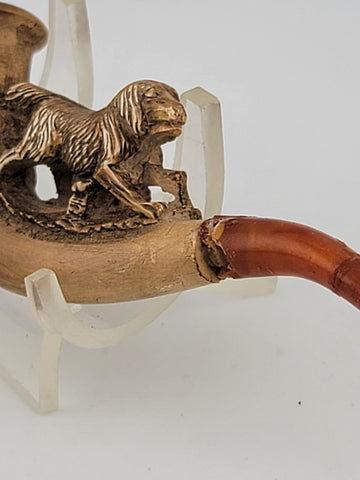 Antique 1920's French Dog Meerschaum & Amber Cigarette Holder W Original Case.