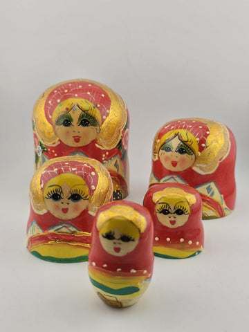 Vintage Collectible Hand Painted  Wooden Russian Matryoshka Nesting Dolls.