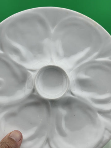 Vintage White Porcelain Oyster Plates Set of 7 Five Wells Seafood Serving Dishes