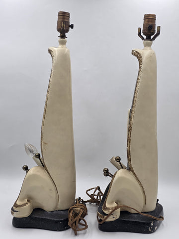 Vintage Atomic MCM Ceramic Table Lamps Pair 24" Starburst TV Accent Light Set