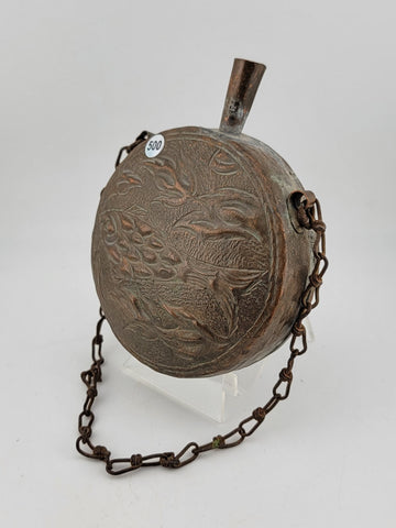 ANTIQUE OTTOMAN/ MOROCCAN ISLAMIC ORIENTAL ORNATE BRASS GUN POWDER FLASK BOTTLE