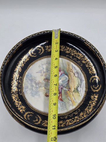 Rare Vintage Rostema Italy Limoge Hand Painted Footed Elevated Centerpiece Bowl.