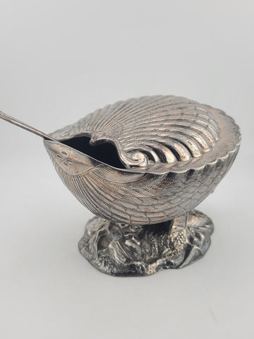 Ultra Rare Antique 19th C English Victorian Shell Shaped Silver Spoon Warmer.