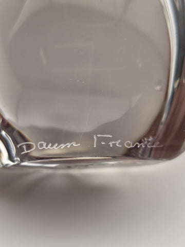 Vintage Daum France Signed Small Heavy Crystal Owl Figurine Paper Weight.