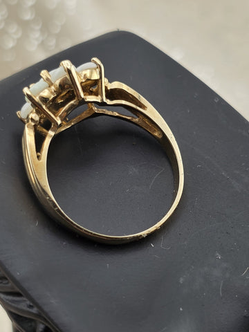 Private: Antique 10K Solid Gold Natural Opal Cluster Ring Floral Estate Size.