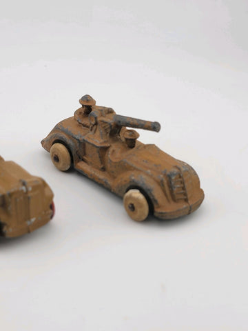 Rare Set Of 3 Antique 1930's Barclay Manoil Armored Cars & Anti-Tank Gun Cars.
