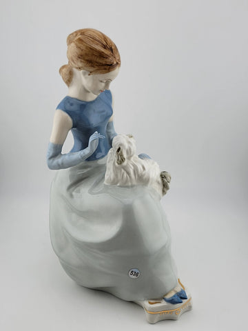 Vintage Collectible Royal Dux Seated Lady W Dog Porcelain Figurine Bohemia 10"