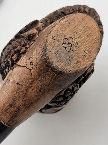 Vintage European Wood Block Pipe Hand Carved Bacco Baccus Greek Worrior Theme.