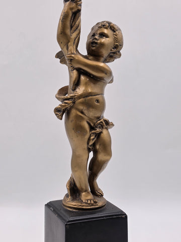 Rare Antique Brass Gilt Cherub Figural Candlestick Empire Revival 23 in Tall.