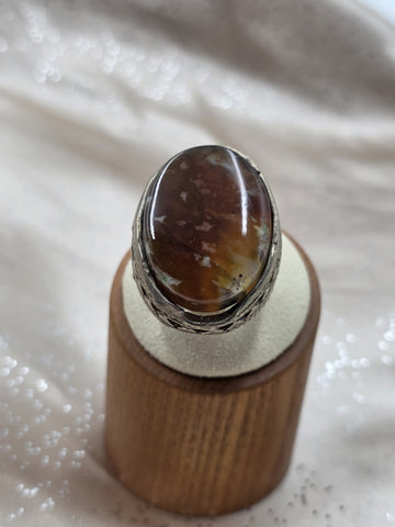 Antique Islamic Silver Agate Aqeeq Men's Ring Large Cabochon Middle Eastern