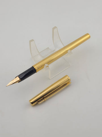 Caran d’Ache Gold Plated Fountain Pen, 14K-585 M Nib Guilloché Pattern Near Mint
