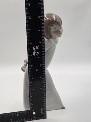 Lladro #4960 Curious Angel With Lantern Porcelain Figurine Spain Original Box
