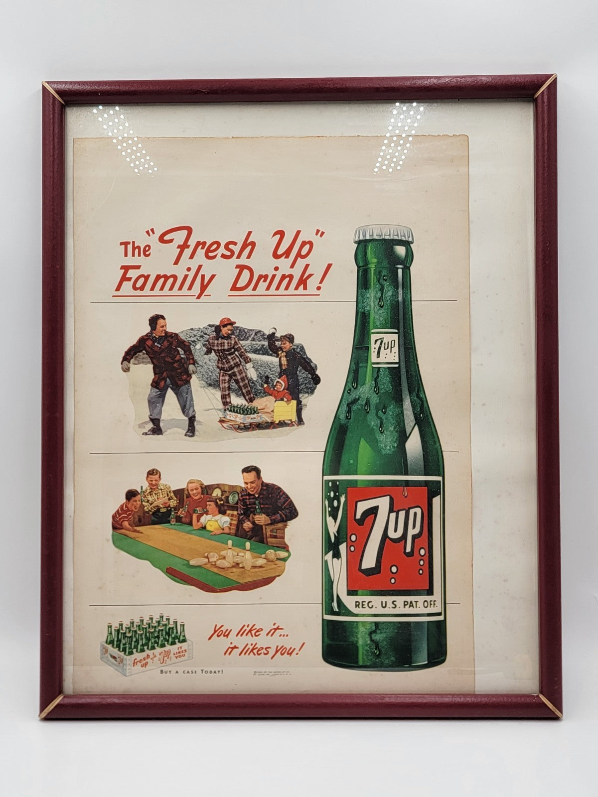 Original Frame Vintage 1949 Seven Up Soda Family Drink Winter Advertising Poster