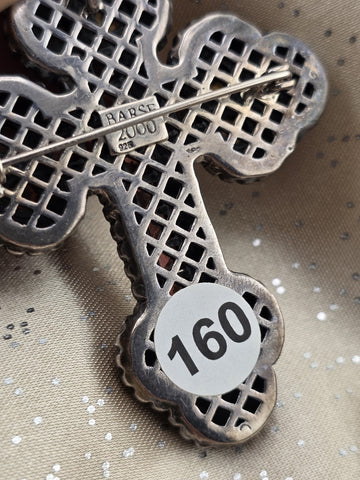 Vintage 8.45ctw Gemstone Cross Pendant 925 Sterling Silver Citrine Garnet Brooch