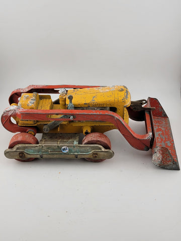 VINTAGE HUBLEY DIESEL VINT DIECAST RED/ORANGE ENML OVERHEAD TOY BULLDOZER