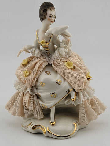 Set Of 2 Antique 19th C Victorian Dersden Germany Laced Figurine Man & Lady.