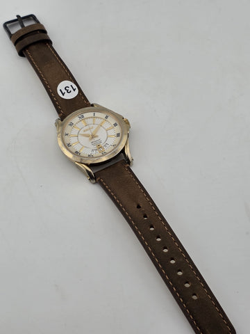 Vintage Seiko Premier SNQ118 Perpetual Calendar Brown Leather Band Mens Watch