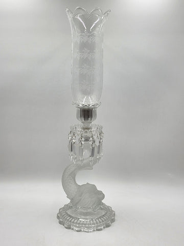 Rare Antique Beautiful Baccarat France Dolphin Form Candlestick Signed. 24 Inch.
