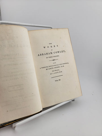 Rare Antique Manuscript 1802 Works of Cowley Davide. Works Of The English Poets.