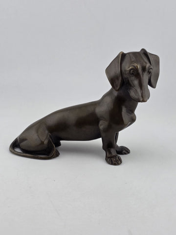 Antique Miniature Bronze Dachshund Sculpture Vintage Dog Figurine Paper Weight