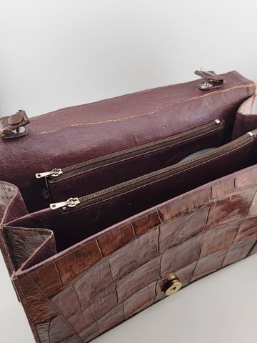 Antique Fabulous Caramel 1940's-50's Genuine Hornback Alligator Purse.