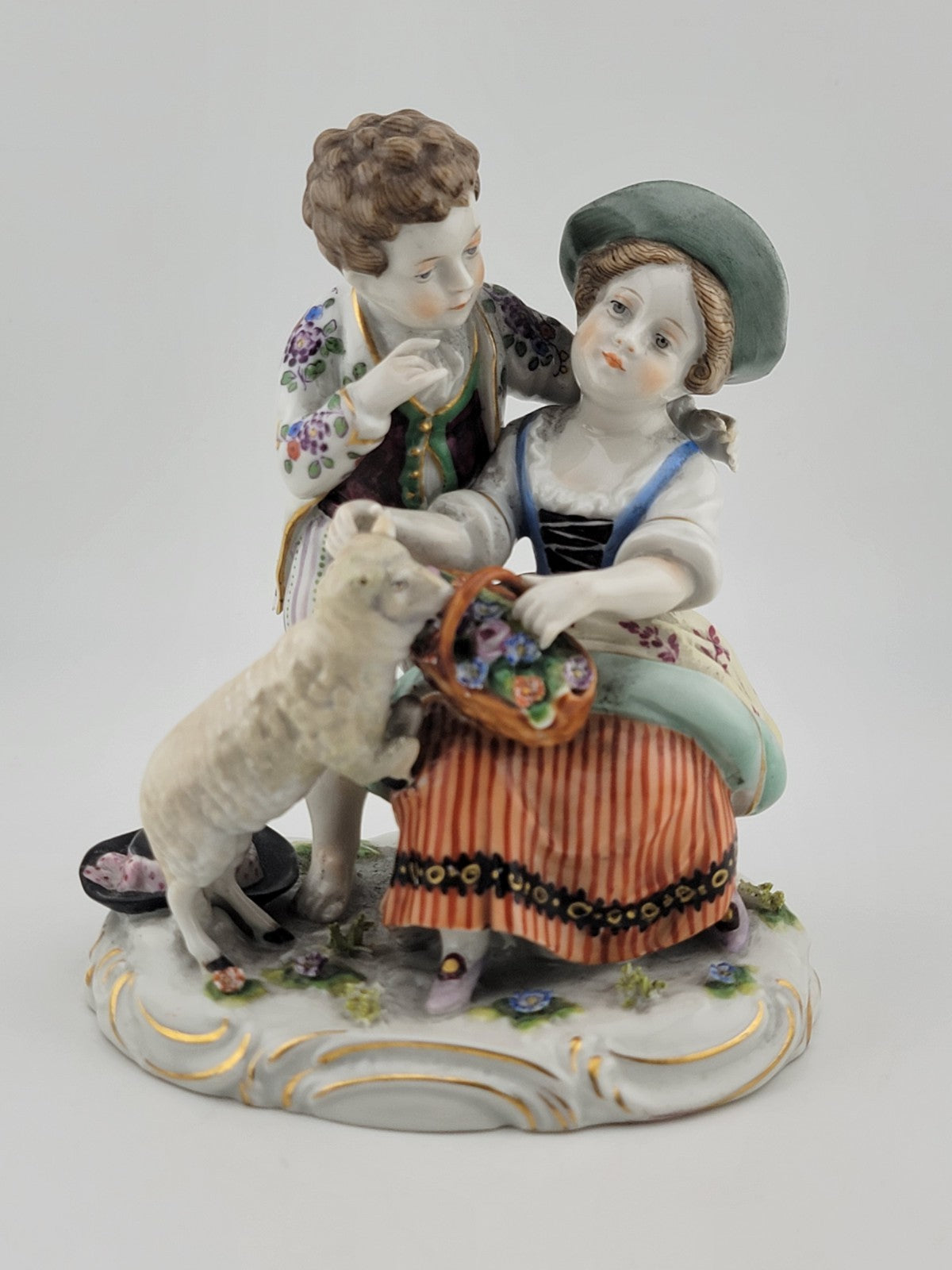 Antique 19th C Wilhelms-Feld Shepherd Children With Sheep Porcelain Figurine.