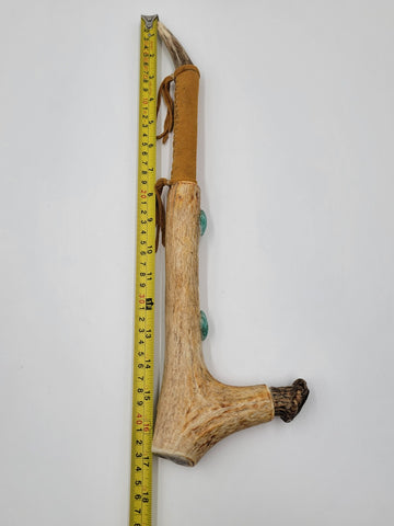 Rare Antique Native American Navajo Ceremonial Pipe W Real Turquoise On Stand.