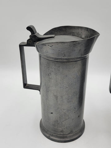 Antique Set Of 2 1840's Dutch Pewter Flagon Tudorrose KAN LITRE Touchmarks 10 In