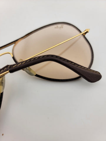 RARE VINTAGE RAY BAN LEATHERS AVIATOR TOBACCO LEATHER 58' B&L SUNGLASSES