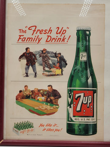 Original Frame Vintage 1949 Seven Up Soda Family Drink Winter Advertising Poster