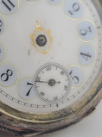 Antique French Silver Pocket Watch Cylindre 6 Rubis Running c1880. Missing Arms