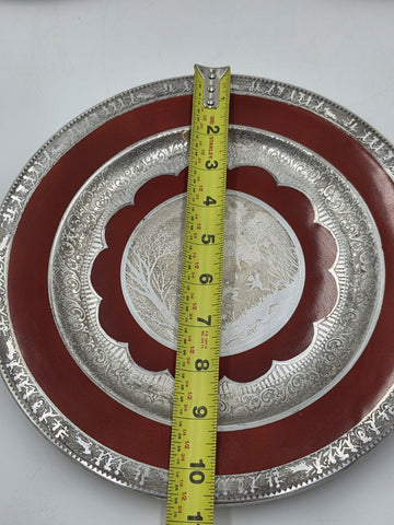Set of 3 Antique Czech Silver Inlaid Red Enamel Fairy Plates c.1910 Art Nouveau