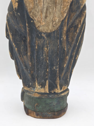 Antique 18th C Spanish Colonial Hand-Carved Virgin Mary Statue Polychrome Wood