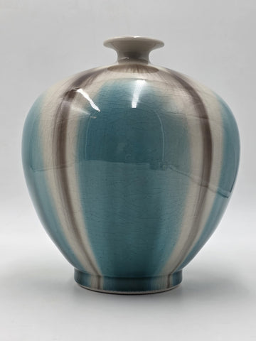 Vtg Chinese Jingdezhen Xing Song Art Pottery Turquoise Crackle Glaze Vase 9”