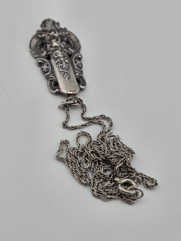Vintage Sterling Silver Floral Scrollwork Flatware Handle Pendant Necklace 15.8g