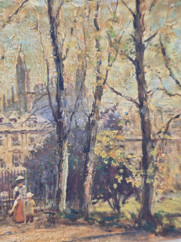 OOAK Original Samuel B. Pratt Autumn Reverie Signed Oil Painting Park Gate Scene