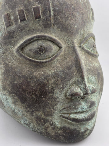 Antique African Nigerian Benin Bronze Large Bust  Statue Primitive Tribal Art.
