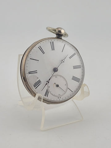 Antique C1890's Swiss Key Wind Pocket Watch Roman Dial Silver Case. Works. Read.