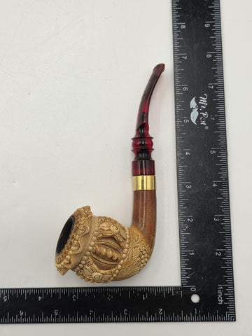 Antique C1920 Turkish Meerschaum Tobacco Pipe Hand Carved Figural Lucite Stem.