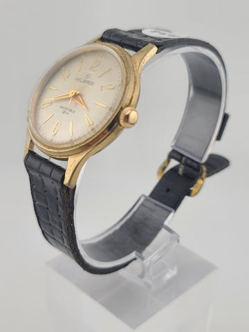 Helbros "Invincible" 34mm Beige Dial Gold Plated Manual Wind Men Watch. Working.