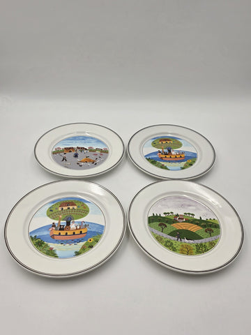 Villeroy & Boch  Naif Laplau 4 Salad Plates Christmas Village Noah Ark. 8 Inch