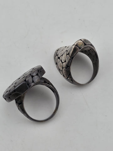 Pair Of Chunky 925 Artisian Sterling Silver, handmade Pebble Style Rings.