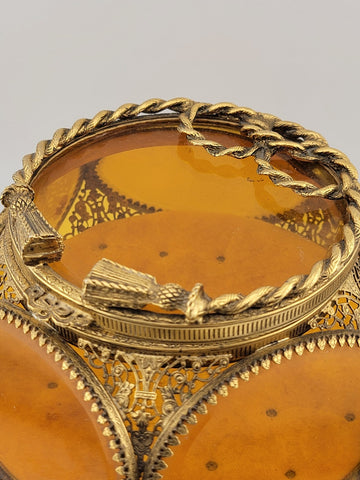 Antique Ormolu Filigree Trinket Casket Vitrine Box, 5-Sided Beveled Amber Glass
